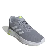 Championes urbanos Adidas modelo Cloudfoam Move, color gris con detalles en verde lima. Presentan una parte superior de malla transpirable, las icónicas tres tiras laterales en tono plateado y una mediasuela con tecnología Cloudfoam Walk para mayor amortiguación.