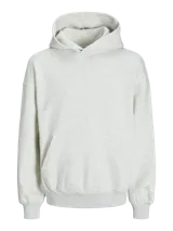 Hoodie gris jaspeado de manga larga con capucha, bolsillo canguro y puños y cintura acanalados.