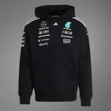 Hoodie de felpa color negro de la escudería Mercedes-AMG Petronas F1, con capucha, bolsillo tipo canguro y los logos de los patrocinadores estampados en el pecho.