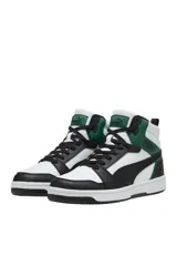Championes de media caña Puma Rebound Lay Up, combinación de colores bordó, blanco y negro.