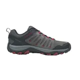 Championes de trekking Merrell Crosslander 3, color gris con detalles en negro y rojo.