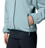 Campera de polar Columbia modelo Sequoia Grove, con cierre frontal completo, cuello alto y bolsillos laterales con cierre. Presenta un diseño en dos tonos de azul, con elástico en puños y dobladillo para mayor ajuste.