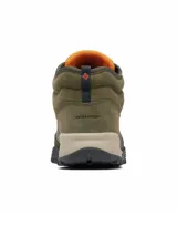 Bota de senderismo Columbia Fairbanks Mid, color verde oliva con detalles en beige y negro. Confeccionada con parte superior textil impermeable, cuello y talón de gamuza, puntera reforzada, entresuela acolchada TechLite y suela de caucho Omni-Grip para mayor tracción.