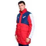 Parka de abrigo Umbro Heritage del Club Nacional de Football para hombre, modelo largo en color bordó con cuello alto, canesú superior en azul marino, mangas tricolor con bloques en blanco, rojo y azul, y escudo del club bordado en el pecho.