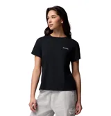 Remera de algodón orgánico color negro, con cuello redondo acanalado y logo de la marca estampado en el pecho.