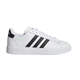 Championes Adidas Grand Court 2.0 de estilo urbano, color blanco con las icónicas tres tiras laterales en negro y detalle en el talón. Diseño de corte bajo con suela de goma resistente.