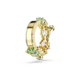 Ear cuff dorado con cinco cristales grandes multicolores y cristales más pequeños con engaste de garra en forma de burbuja.