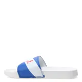 Chanclas de hombre del Club Nacional de Football, con base blanca y banda superior tricolor en azul, blanco y rojo con el logo C.N. de F. estampado en letras rojas.
