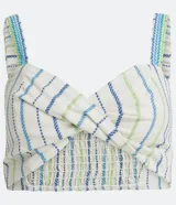 Blusa musculosa cropped de algodón con tirantes elásticos, busto torcido, espalda de lastex e hilo teñido con rayas a contraste.