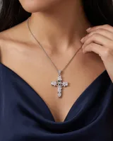 Collar de plata 925 con cadena fina y dije en forma de cruz decorado con circonias blancas transparentes y piedras multicolor en el centro.