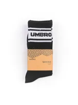 Pack de tres pares de medias deportivas Umbro, color negro con detalles en blanco, con logo de la marca y diseño de rombos.