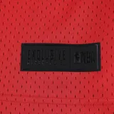 Musculosa de básquet roja con cuello y sisas en negro. Estampado frontal con el logo de los Chicago Bulls y la palabra "Chicago" en blanco.