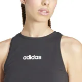 Musculosa negra Adidas Essentials Slim para mujer, de corte ajustado y cuello redondo, con logo Adidas estampado en el pecho.
