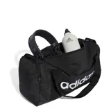 Bolso Adidas Linear negro con logo blanco estampado en el frente. Cuenta con doble asa de mano, correa de hombro ajustable y cierre superior.
