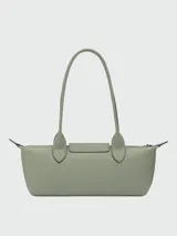 Cartera de hombro pequeña Longchamp de la línea Le Pliage Xtra, color amarillo, de diseño estructurado con doble asa y solapa con cierre de botón a presión.