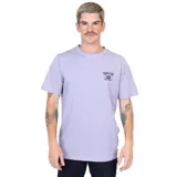 Remera violeta de manga corta con cuello redondo y logo estampado en el pecho.