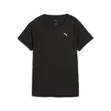 Remera deportiva Puma W Run Velocity Tee de color negro, manga corta y cuello redondo, con pequeño logo reflectante en el pecho.