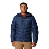 Campera puffer Columbia con tecnología Omni-Heat Infinity y Omni-Shield, color azul marino. Cuenta con capucha, cierre frontal, bolsillos laterales y en el pecho, y puños elásticos.