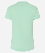 Remera básica de algodón color verde menta, con cuello en V, mangas cortas y un pequeño bolsillo frontal en el pecho.