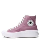 Championes de caña alta Converse modelo Chuck Taylor Move, color lila con plataforma blanca. Presentan cordones blancos, puntera de goma y costuras reforzadas.
