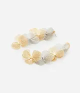 Maxi aros colgantes de metal con flores alambradas bicolores (dorado y plateado) y cierre de tornillo.