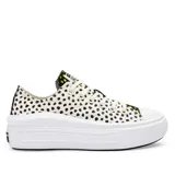 Championes Converse All Star Move con plataforma, color blanco con estampado de lunares negros.