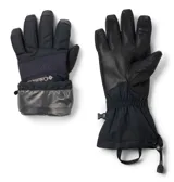 Guantes técnicos de invierno Columbia Whirlibird III, color negro. Cuentan con tecnología impermeable y transpirable Omni-Tech, forro termorreflectante Omni-Heat, palma de piel de cabra resistente a la intemperie, ajuste de puño con una sola mano, correa de cincha ajustable y compatibilidad con pantallas táctiles.