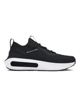 Championes de running Under Armour modelo Phantom 4, color negro con suela blanca. Presentan un diseño de tejido técnico con cuello tipo calcetín, contrafuerte de TPU en el talón y tecnología de amortiguación UA HOVR+ para mayor retorno de energía.
