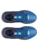 Championes Under Armour Lockdown 7, color azul y azul marino, con parte superior de malla transpirable y superposiciones de cuero. Cuentan con entresuela de EVA y suela de caucho macizo con patrón de tracción en espiga.