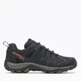 Championes de trekking Merrell modelo Accentor 3 Sport Gtx, color negro con detalles en naranja. Diseño deportivo con membrana impermeable GORE-TEX, parte superior de cuero sintético y malla, puntera protectora de goma y suela de alta tracción.