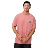 Remera manga corta color rosa con logo de la marca Rusty estampado en el pecho.