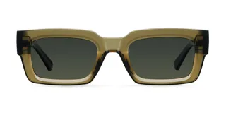 Lentes de sol rectangulares unisex, color verde oliva, con lentes polarizadas verdes y protección UV400.