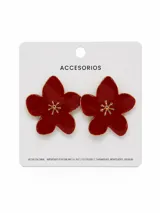 Aros con diseño de flor en color rojo esmaltado, con centro y bordes dorados.