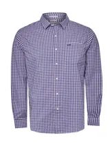 Camisa de manga larga RKF modelo Mild, con estampado de cuadros vichy en tonos rosado y azul. Presenta cuello camisero, cierre frontal con botones y un bolsillo en el pecho con logo bordado.