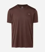 Remera deportiva de hombre con cuello redondo y manga corta, confeccionada en tejido de malla de poliéster con recortes laterales en poliamida.