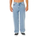 Pantalón de jean de corte holgado en color celeste, con diseño de estilo carpintero y bolsillos utilitarios.
