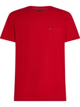 Remera roja de algodón con cuello redondo y bolsillo de parche en el pecho con logo de Tommy Hilfiger bordado.