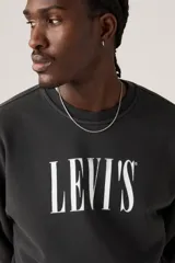 Buzo negro de corte relajado con cuello redondo y logo Levi's estampado en el pecho.