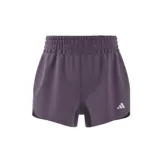 Short deportivo Adidas color lila con cintura elástica y logo blanco estampado en la pierna.
