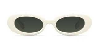 Gafas de sol con montura ovalada color blanco y lentes verdes.