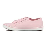 Championes acordonados color rosa claro, con suela blanca y detalle de línea rosa en el borde.