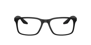 Lentes Prada Sport modelo 08R, color negro mate con armazón de acetato de diseño rectangular.
