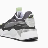 Championes Puma RS-X-3D, color gris y negro con detalles en verde lima y blanco. Capellada de mesh con superposiciones sintéticas, entresuela de PU y suela de goma.