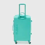 Valija mediana color verde menta con manija retráctil, dos compartimentos internos, correas de compresión y cuatro ruedas.