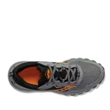 Championes Saucony Excursion TR16 para hombre, ideales para trail running. Diseño en tonos grises y negros con detalles en naranja.