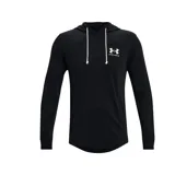 Buzo Under Armour de hombre, color negro, con capucha y cordones blancos. Logo de la marca en el pecho.