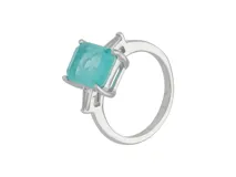 Anillo de plata 925 con piedra aguamarina cuadrada y circonitas.