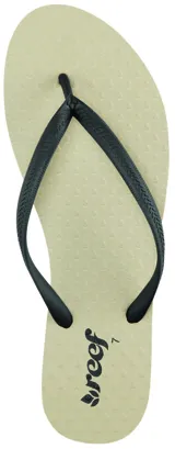 Ojotas Reef de dama color beige con tiras negras.