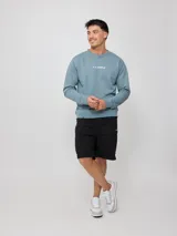 Sweater color arena con logo Rusty estampado en el pecho, de corte regular fit.