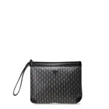 Neceser Tiffosi Nico Fonseca, color negro y gris, con estampado de monograma y logo metálico frontal. Incluye una correa de mano lateral.